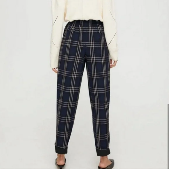 Aritzia Wilfred Soleste Red Cream Plaid Barrel Leg Baggy Jogger Pants High Rise - Picture 7 of 12